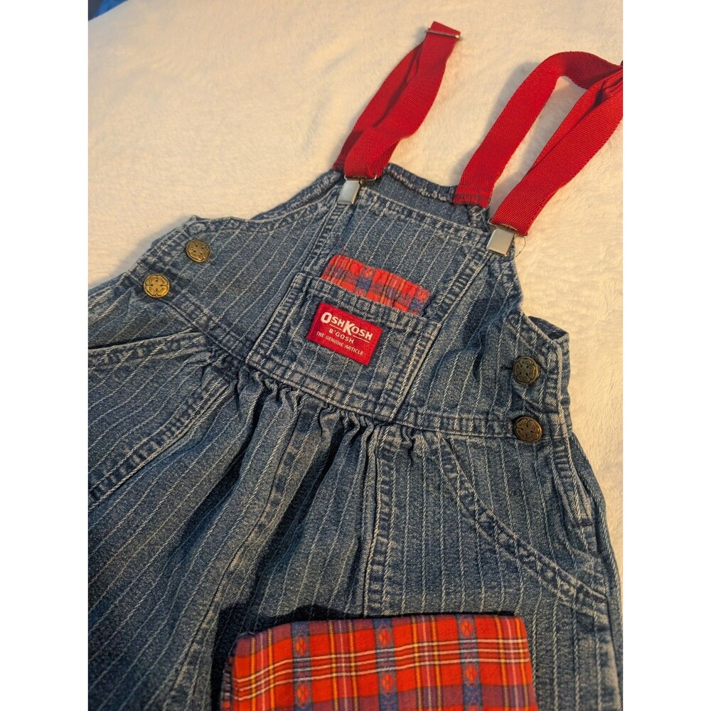 Oshkosh B gosh Vintage 80s Cat Patch Overalls Size 5 Kittens Plaid Adjust USA